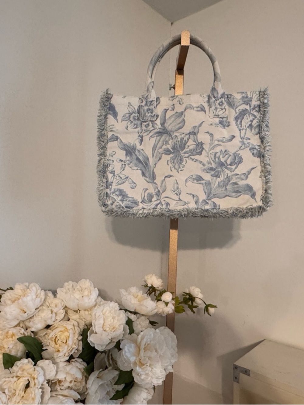 Sandro Blue and White Floral Canvas Tote - Picture 2 of 4